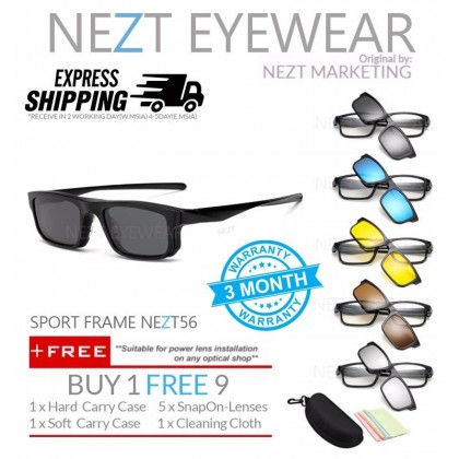 6 in 1 Sport Frame NEZT56 Magnetic Snap On Sunglasses Eyeglasses