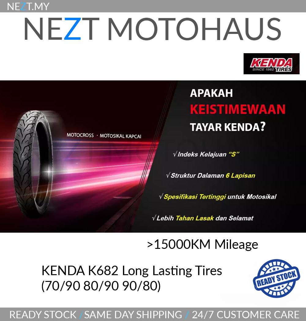 Kenda K682 Long Lasting Lasak Tubeless Tayar Tyre Tire 70 90 80 90 90 80