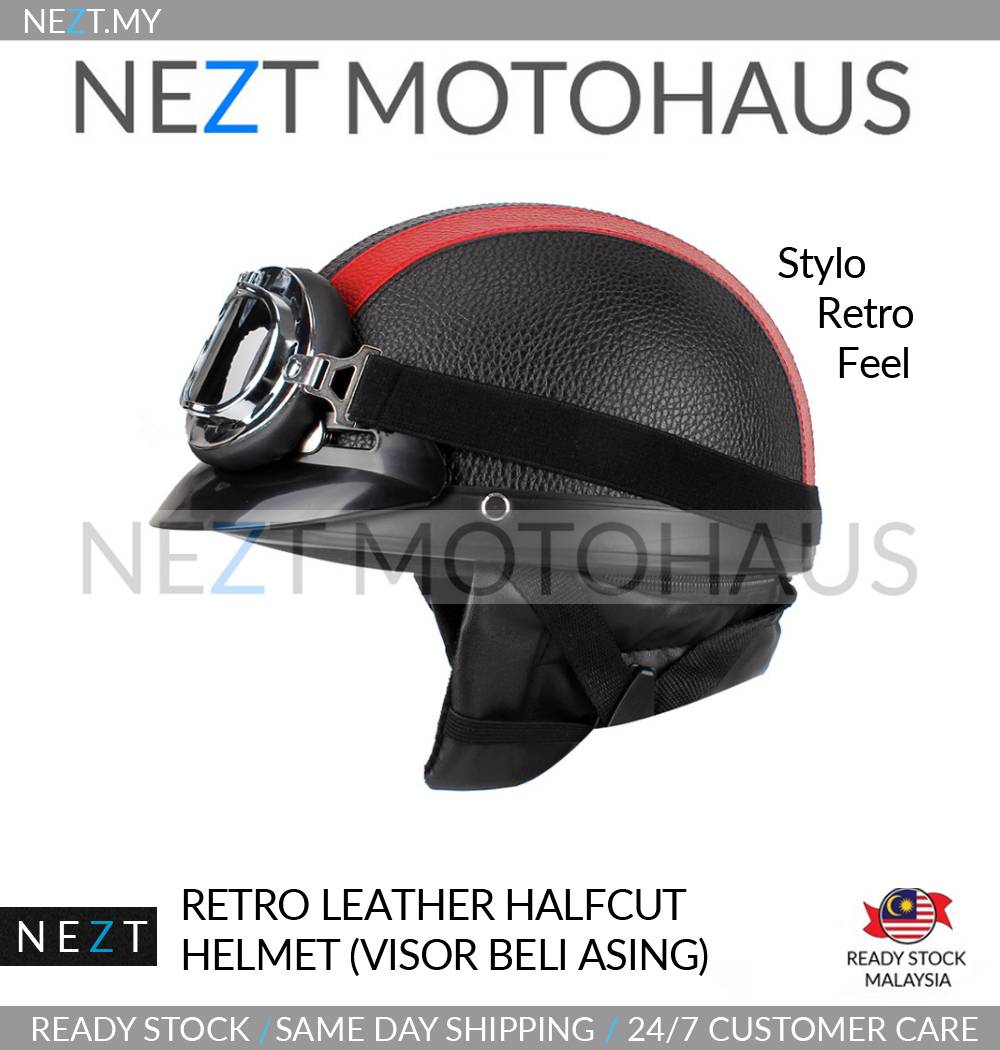 NEZT Retro Leather Halfcut Steng Helmet (VISOR BELI ASING)